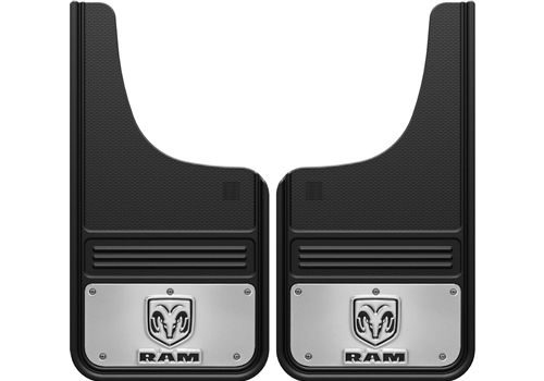 Truck Hardware 12 x 23 Front Stainless Style 2 "RAM" Mud Flaps - Click Image to Close